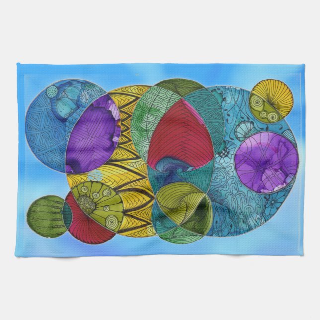Cercles sur la serviette de cuisine bleue (Horizontal)