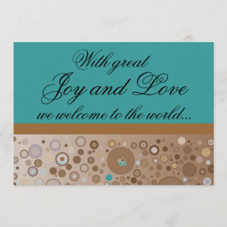 Cercles Turquoises et Brown Faire-part de naissanc