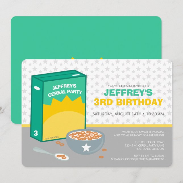 Cereal Birthday Party Invitation (Front/Back)
