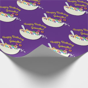 Cereal Bowl Kids Sleepover Birthday Party Cute Wrapping Paper