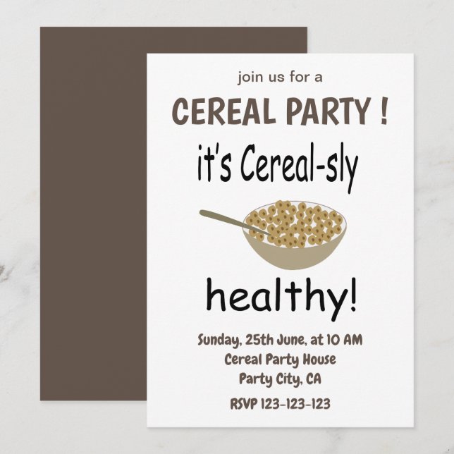 Cereal It's Cereal-Sly Healthy Cereal Party Invitation (Front/Back)