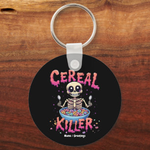 Cereal Killer Breakfast Funny Cereal Bowl Skeleton Keychain