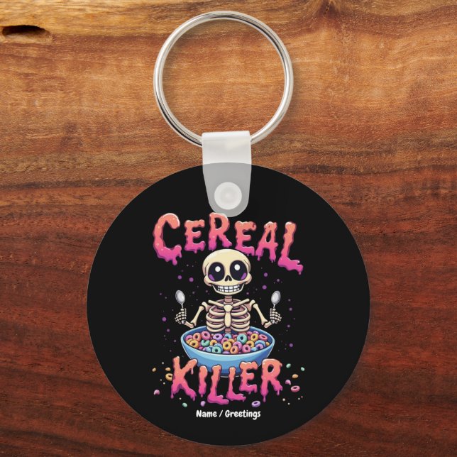 Cereal Killer Breakfast Funny Cereal Bowl Skeleton Keychain (Front)