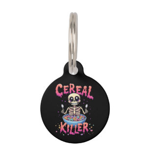 Cereal Killer Breakfast Funny Cereal Bowl Skeleton Pet Tag