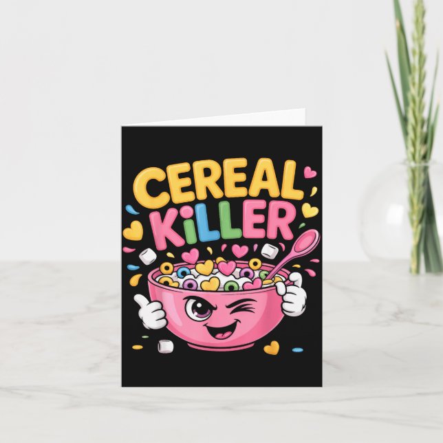 Cereal Killer Cartoon Bowl Funny Breakfast  Card (Front)