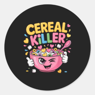 Cereal Killer Cartoon Bowl Funny Breakfast  Classic Round Sticker