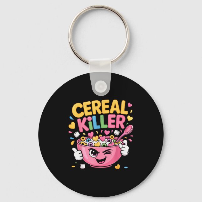 Cereal Killer Cartoon Bowl Funny Breakfast  Keychain (Front)