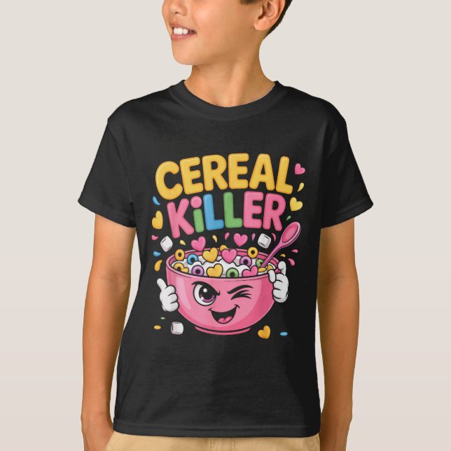 Cereal Killer Cartoon Bowl Funny Breakfast  T-Shirt (Front)