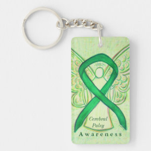 Cerebral Palsy Angel Awareness Ribbon Keychain