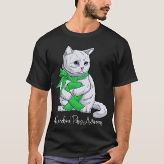 Cerebral Palsy Awareness Month Green Ribbon Cat T-Shirt