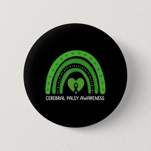 Cerebral Palsy Awareness Month Retro Rainbow Brain 2 Inch Round Button (Front)