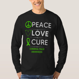 Cerebral Palsy Awareness Peace Love Cure Green Rib T-Shirt