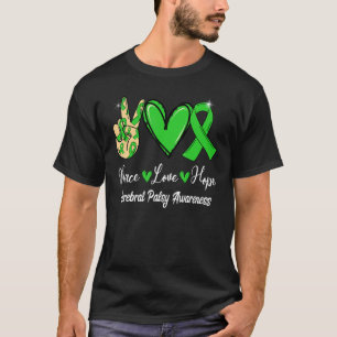 Cerebral Palsy Awareness Peace Love Hope Green Rib T-Shirt