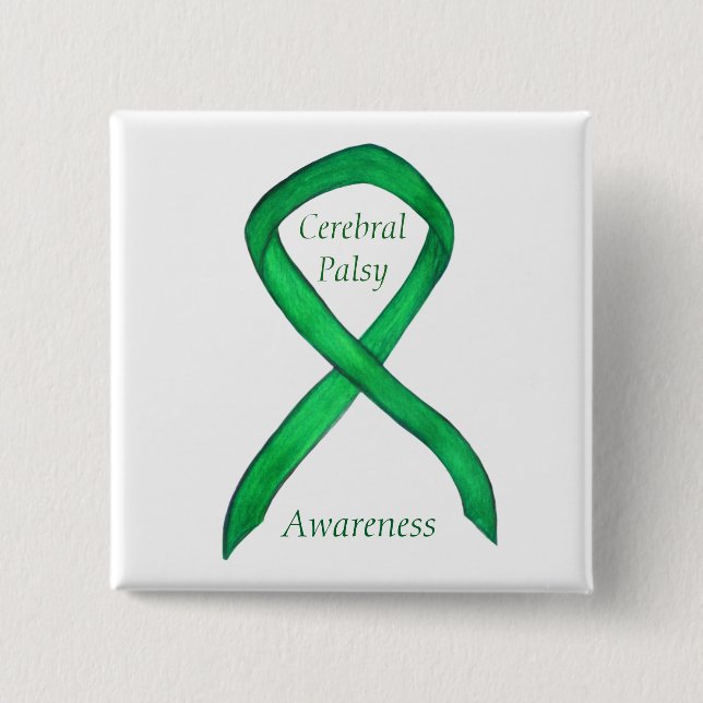 Cerebral Palsy Awareness Ribbon Custom Art Pin (Front)