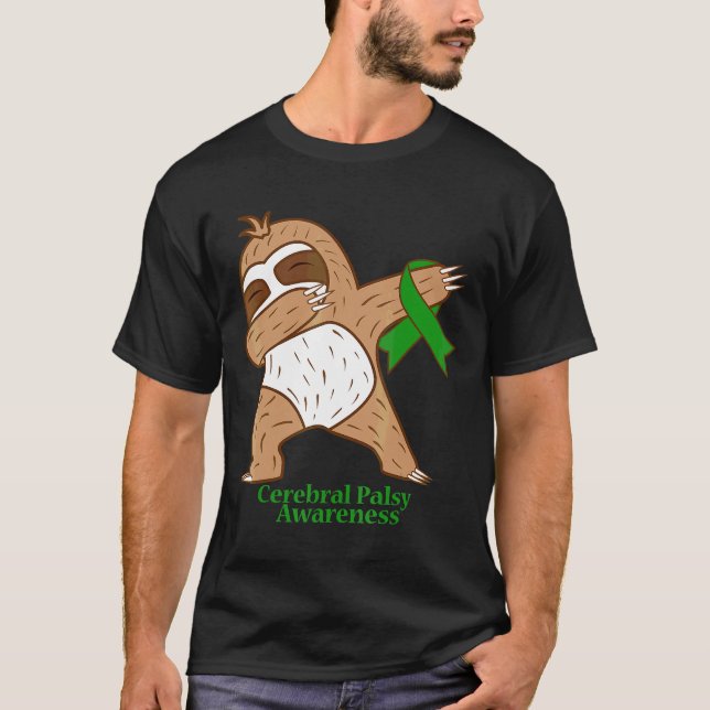 Cerebral Palsy Awareness Ribbon Dabbing Sloth Warr T-Shirt (Front)