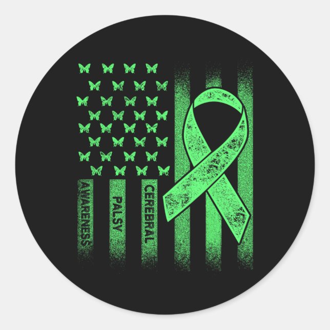 Cerebral Palsy Cp Awareness Usa Flag Warrior Survi Classic Round Sticker (Front)
