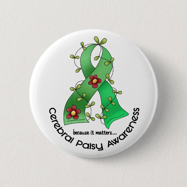 Cerebral Palsy FLOWER RIBBON 1 2 Inch Round Button (Front)