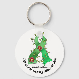 Cerebral Palsy FLOWER RIBBON 1 Keychain