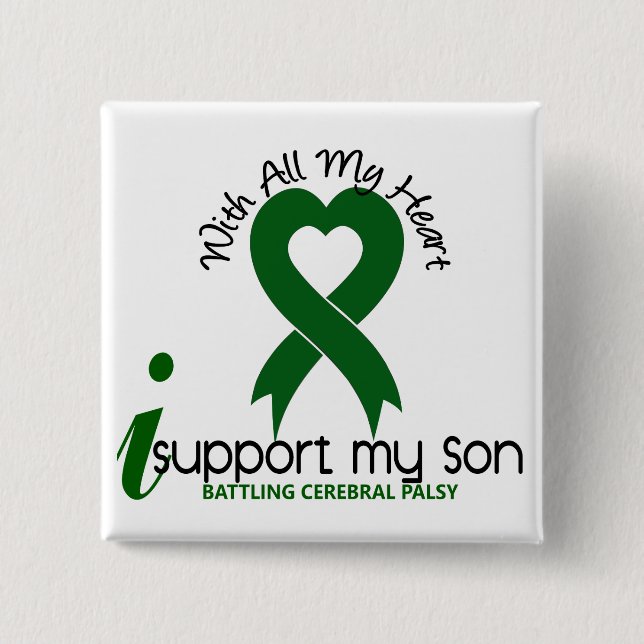 Cerebral Palsy I Support My Son 2 Inch Square Button (Front)