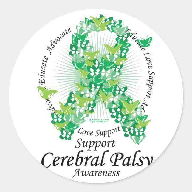 Cerebral Palsy Ribbon of Butterflies Classic Round Sticker (Front)