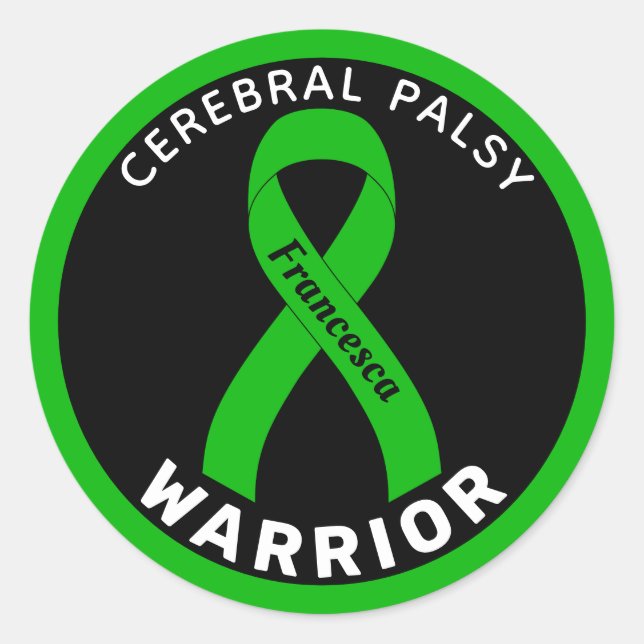 Cerebral Palsy Warrior Ribbon Black Round Sticker (Front)