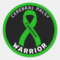 Cerebral Palsy Warrior Ribbon Black Round Sticker
