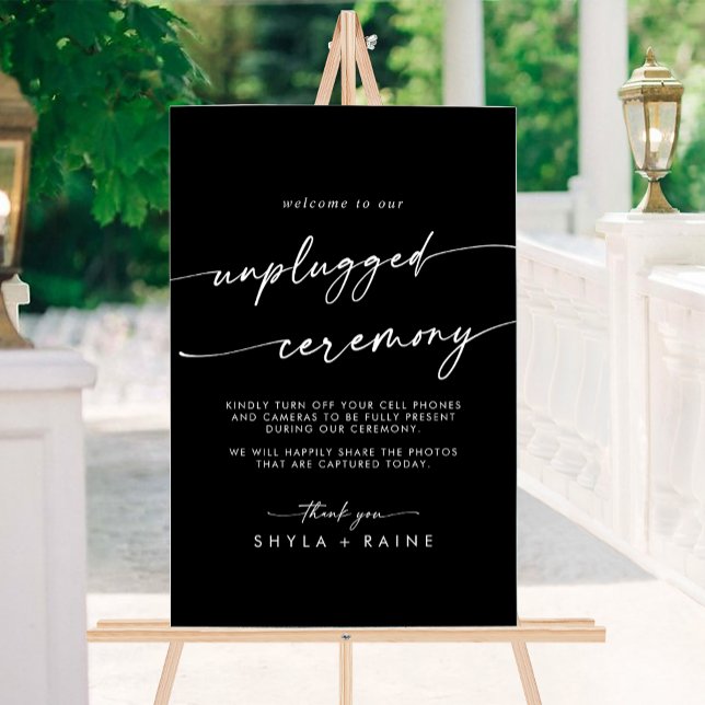 Cérémonie de débranchement du Mariage noir blanc c (Boho Chic White Black Wedding Unplugged Ceremony Acrylic Sign)