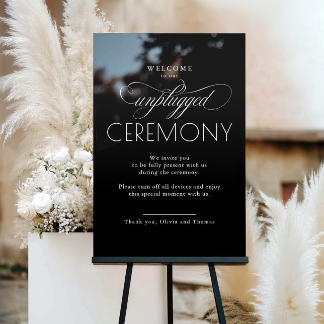 Cérémonie de débranchement du script moderne noir (Unplugged Ceremony Black Modern Wedding Acrylic Sign)