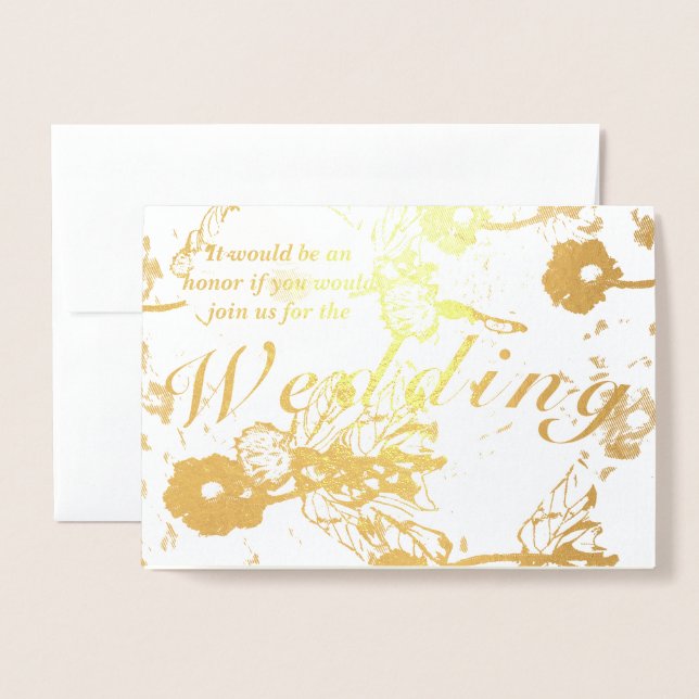 Cérémonie de Mariage Floral Gold Foil Invitation (Devant avec enveloppe)