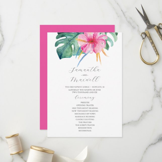 Cérémonie des Mariages tropicaux Programmes Fleurs (Devant/Arrière en situation)