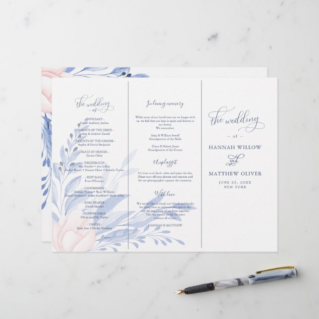 Cérémonie du Mariage d'or Feuille Dusty Blue Water (Devant/Arrière en situation)