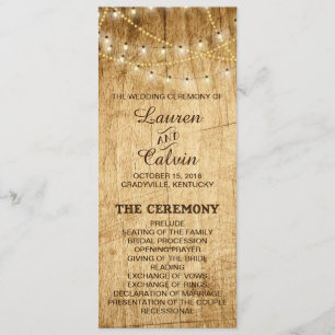 Ceremony Program for country wedding with lights