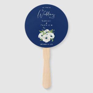 Ceremony Program Wedding   Navy Blue White Floral Hand Fan