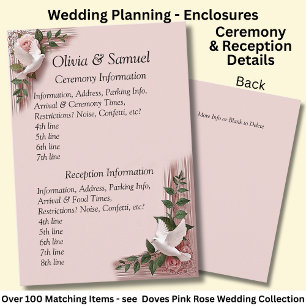 Ceremony & Reception Venues info - Pink Roses Dove Enclosure Card