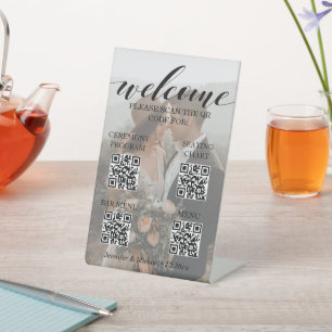  ceremony&seating chart&bar menu qr code photo pedestal sign