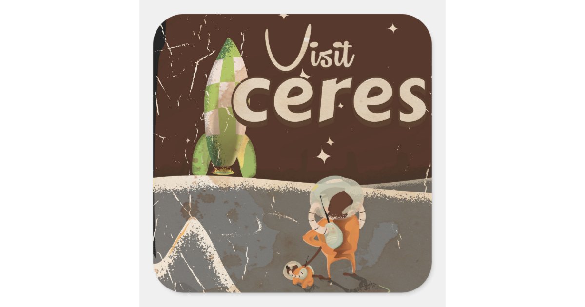 Ceres Dwarf Planet vintage travel poster Square Sticker | Zazzle