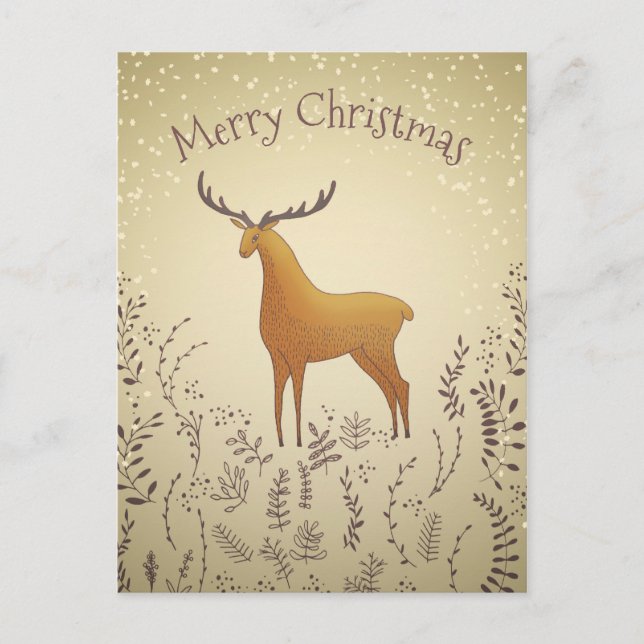 cerf avec feuillage et flocon de neige carte posta (Devant)