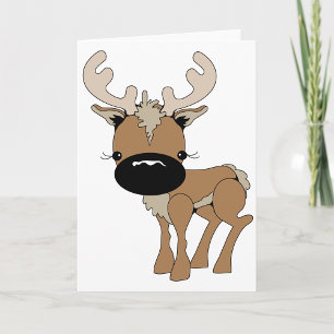 Cerf Avec Une Grande Cartes De Voeux À Nez