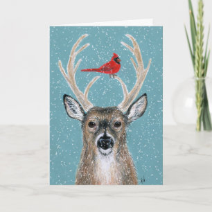 Cerf, cardinal, neige, toute occasion, carte d'ann