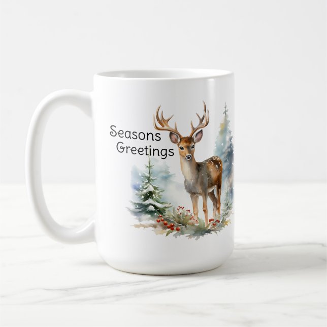 Cerf dans la forêt, Vacances Vignette Mug (Gauche)