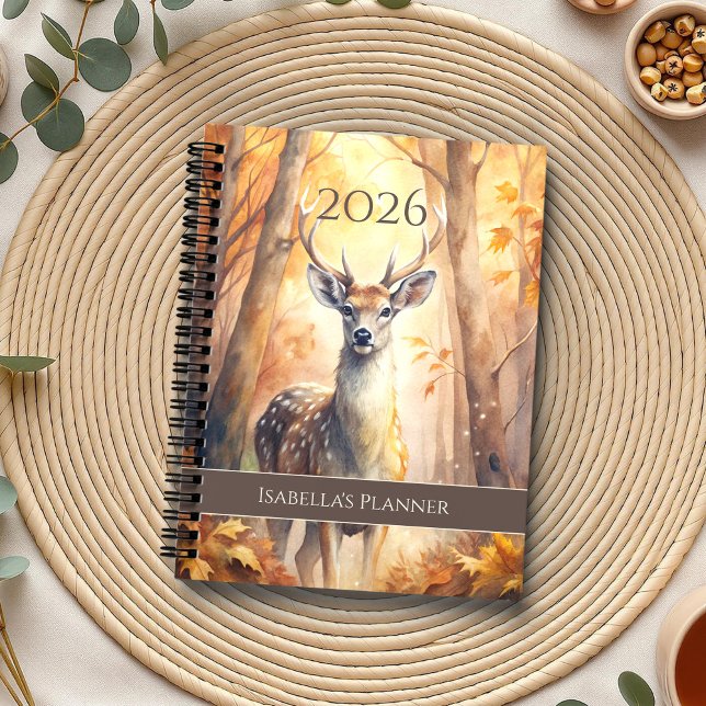 Cerf d'automne lunaire - Fairycore saisonnier (Whimsical Autumn Deer – Seasonal Fairycore Planner on  a boho table with botanicals and a cup of tea)