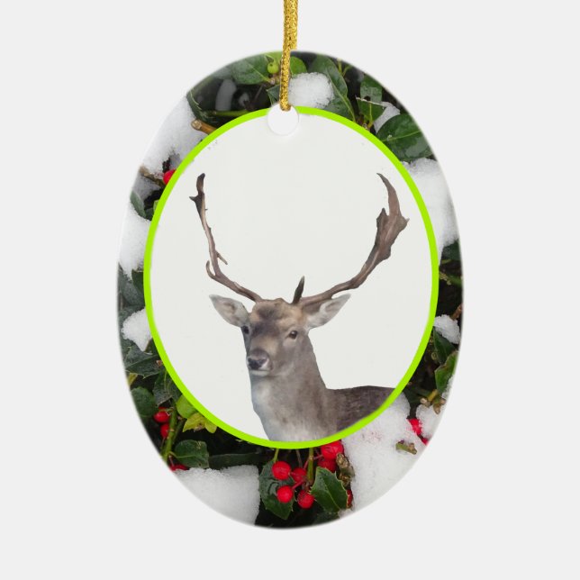 Cerf de Noël avec Ornement Holly (Devant)