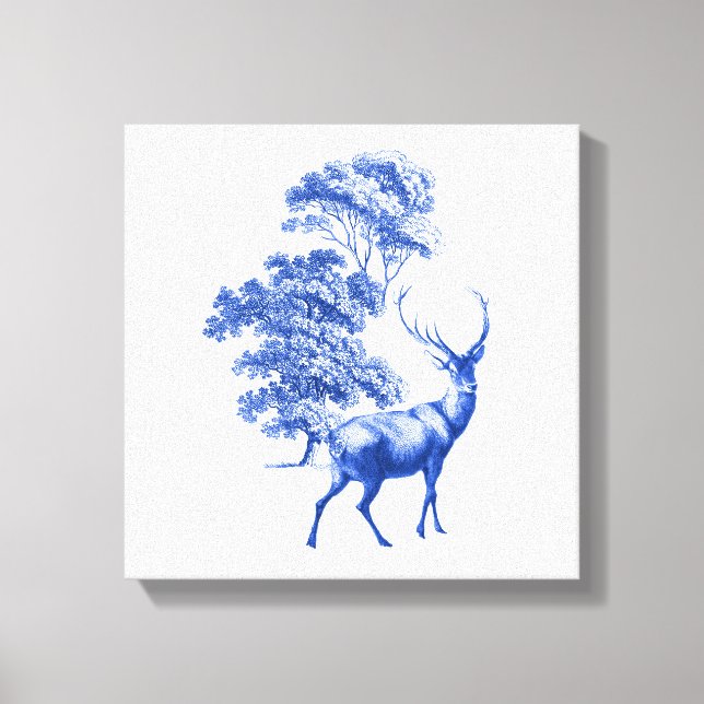 Cerf de Toile Bleue en Forêt (Recto)