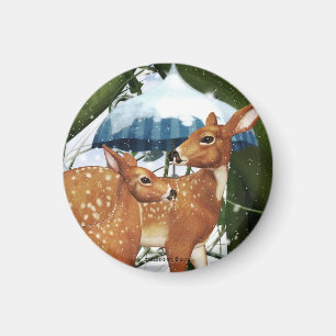 Cerf découvert dans la scène d'hiver Magnet rond