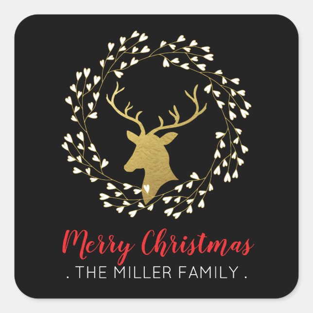 Cerf d'or et couronne | Sticker de Noël (Devant)