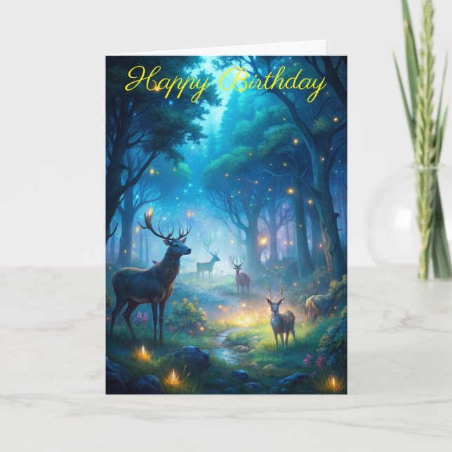Cerf en forêt enchantée Carte d'anniversaire (Devant)