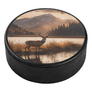 Cerf énorme à la ramure sur un lac de montagne