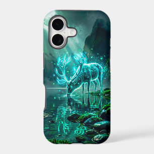 Cerf Ésotérique Sombre Néon Cyan Luminescent Spiri
