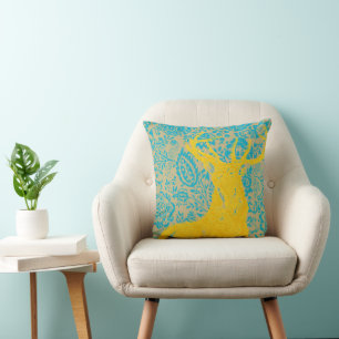 Cerf Jaune sur Aqua Floral ou tout autre Coussin c