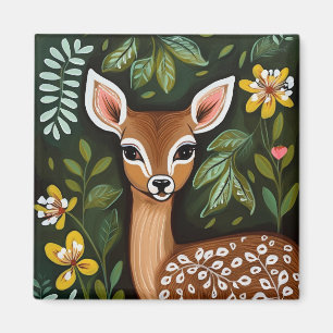 Cerf mignon avec aimant Feuille et fleurs